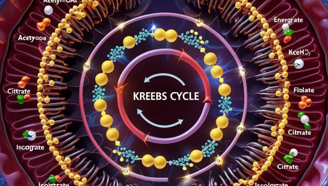 Imaginación del Ciclo de Krebs mostrando las etapas clave en la producción de energía celular.