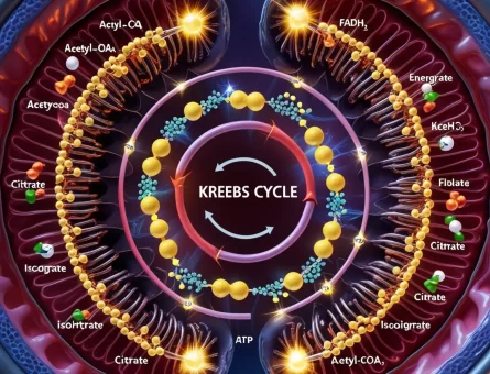 Imaginación del Ciclo de Krebs mostrando las etapas clave en la producción de energía celular.